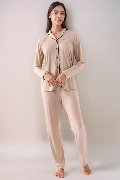 Pierre Cardin Women's Shirt Collar Long Sleeve Buttoned Pajama Set