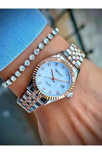 Ferrucci Women's Wristwatch Steel Cord 3 Atm Water Resistant Original Product with Calendar Bracelet Gift