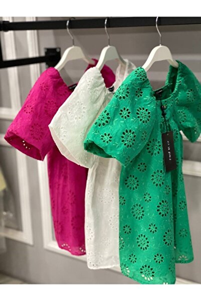 HÇ Hülya Çelik KİDSWEAR 2018 Girls' Cotton Short Sleeve White Scalloped Dress