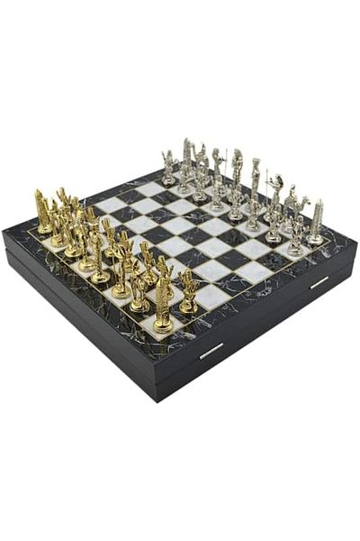 STOREMAX Large Size Metal Corn Chess Tk. Mdf Board with Chest of Glossy and Marble Pattern (36X36X6 Cm.)