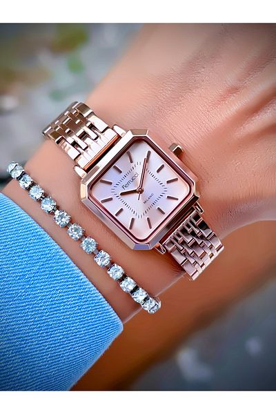 Ferrucci Women's Wristwatch Steel Cord 3 Atm Water Resistant Bracelet Design Square Watch with Gift
