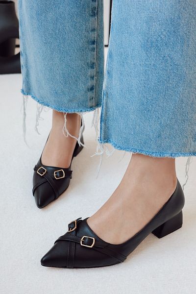POLKA STORE Mama Women's Pointed Toe Cross Strap Detailed Heeled Shoes