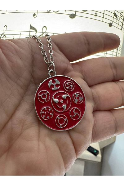 Herşey Nota Naruto Red Symbol Metal Necklace – Unisex Anime Jewelry with 60 cm Chain