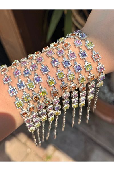 luxyansımalar Silver Color Square Baguette Model Zircon Bracelet