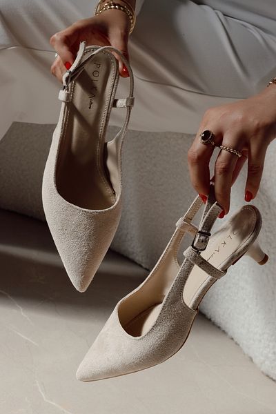 POLKA STORE Sole Pointed Toe Single Strap Buckle Bitter Brown Suede Heeled Women's Shoes