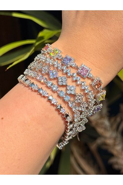 luxyansımalar Silver Color Square Baguette Model Zircon Bracelet