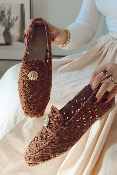 POLKA STORE Loafer de damă tricotat cu plasă de bază cu vârf pătrat Slipon Balerina Mary Jane