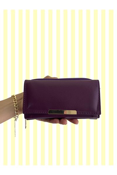 shiny ever Plum Women's Wallet with Gold Detail