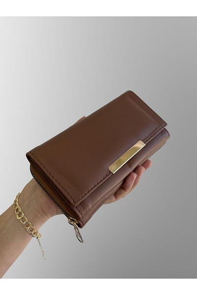 shiny ever Tan Women's Wallet with Gold Detail