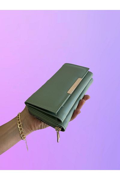 shiny ever Mint Green Women's Wallet with Gold Detail