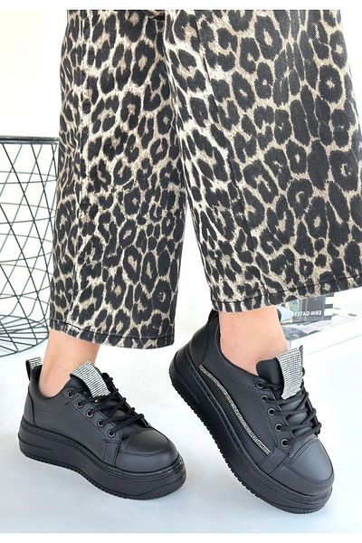 KAZAX Tower Leope Black Skin Lace-Up Sneakers with Guns