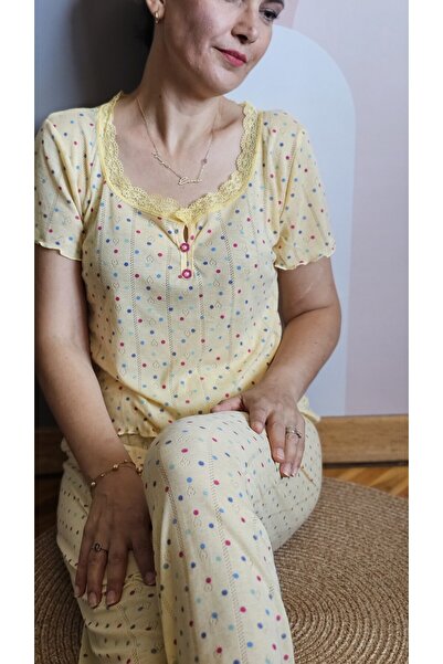 Butik Dantel Yaka Kısa Kollu Pijama Takımı