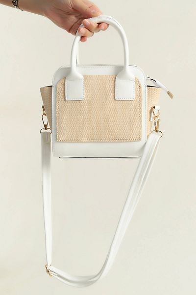 MILANOFOX White Women's Shoulder and Hand Bag with Straw Look Leather Detail – Summer & Stylish Mini Bag