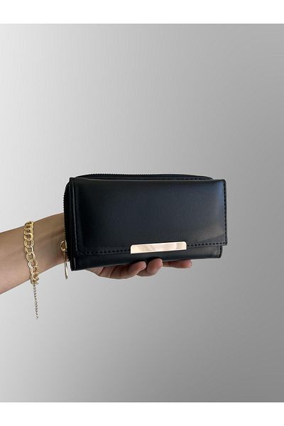 shiny ever Black Women's Wallet with Gold Detail