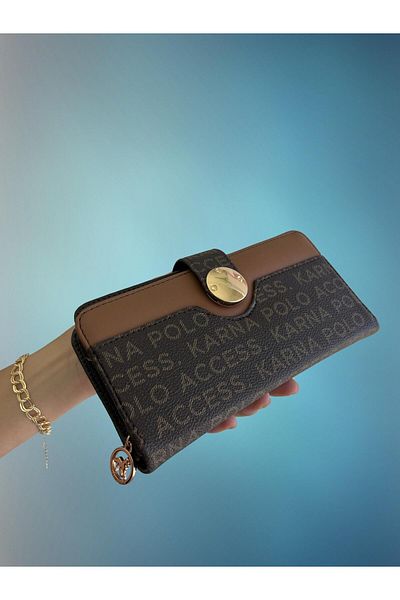 shiny ever Large Size Tan Brown Gold Women's Wallet