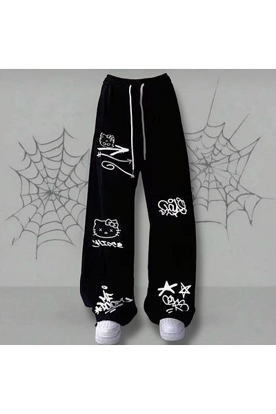 KOTOLOG Y2K Unisex Baggy Bottom Tracksuit Two Thread