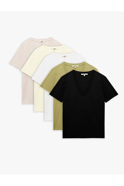 Koton Cotton 5 Pack Short Sleeve V Neck T-Shirt Set