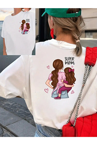 SVART WEAR تي شيرت نسائي مطبوع عليه Super Mom للأم والبنت مقاس كبير