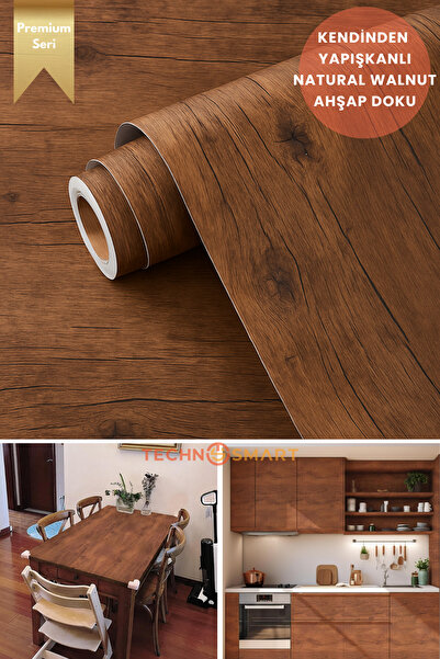 TechnoSmart 60cmx300cm Premium Kendinden Yapışkanlı Doğal Ahşap Görünümlü PVC Kaplama