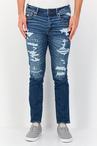 AMERICAN EAGLE Men Skinny Fit Distressed Stretchable Jeans, Medium Blue