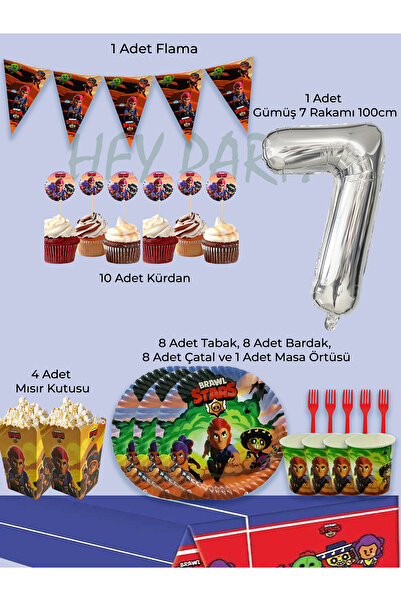 PartyPoo Brawl Stars Temalı 8 Kişilik Doğum Günü Parti Seti | 7 Yaş Doğum Gün...