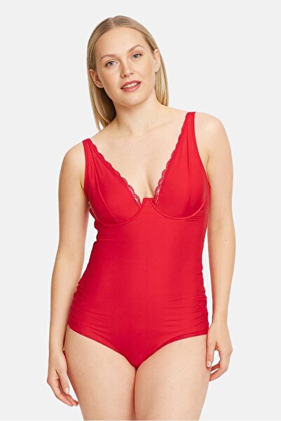 Wolf & Whistle Women Solid One Piece Swimwear, Red
