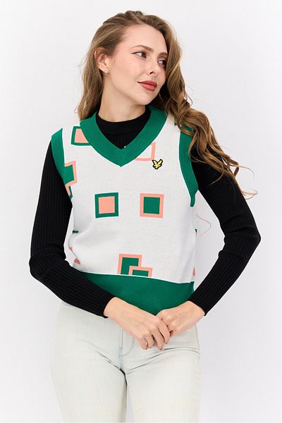 Lyle & Scott Women V Neck Sleeveless Brand Logo Sweater Vest, Multicolor