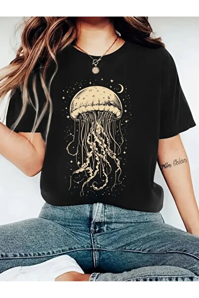 l'eivor Tricou din bumbac pentru femei cu imprimeu meduze și stele