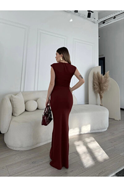 Flexium    Sleeveless Long Lycra Dress - Burgundy