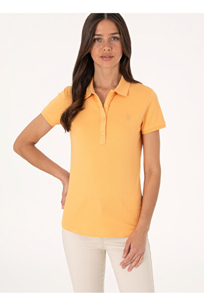 U.S. Polo Assn. Ανοιχτό πορτοκαλί γυναικείο μπλουζάκι πόλο εφαρμοστό GTP-IY025