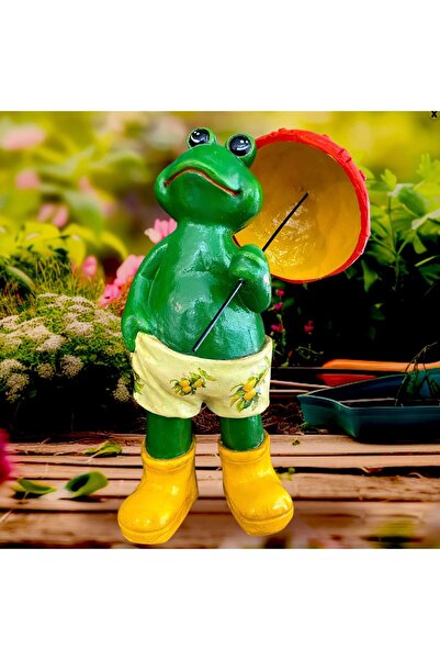 İki Cadı Tasarım Şemsiyeli Kurbağa, Dekoratif Biblo , Ev Dekorasyonu , Bahçe ...