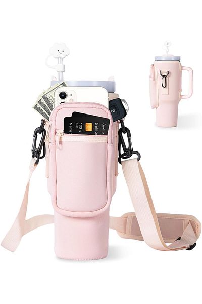 COOYA Water Bottle Carrier with Phone Pocket,Water Bottle Holder Bag with Adjustable Shoulder Strap