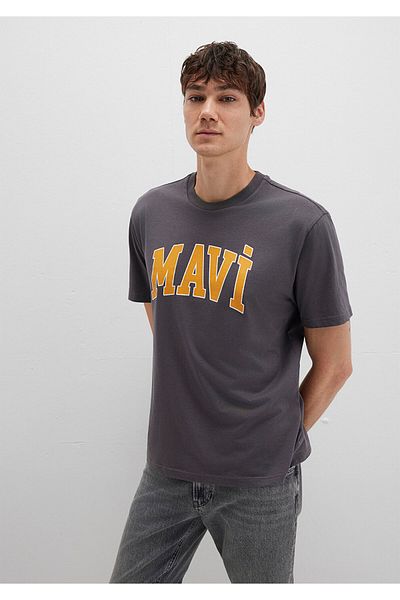 Mavi Logo Printed Anthracite T-Shirt Loose Fit / Loose Relaxed Fit 0611711-70088
