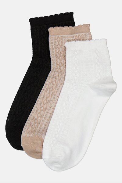 Bebe Women 3 Pairs Textured Quarter Socks, White