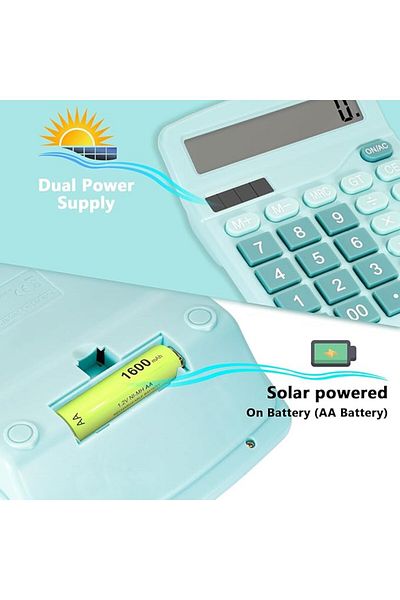 COOYA Desktop Calculator,Dual Power Source, Solar and Battery, Perfect for Office and Students(Light Blue)