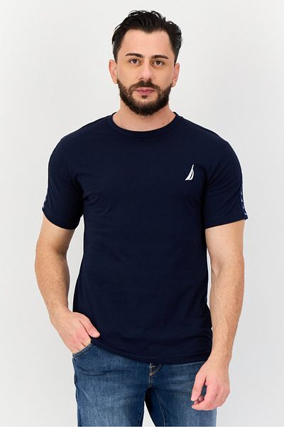 Nautica Men Crew Neck Short Sleeve Brand Logo T-shirt, Navy Blue