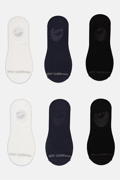Ben Sherman Men 6 Pairs Brand Logo Silicone Heel Socks, Multicolor