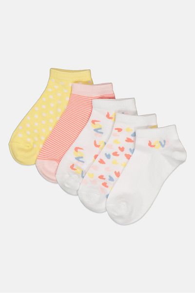 MUDD Kids Girls 5 Pairs Allover Print Ankle Socks, Multicolor