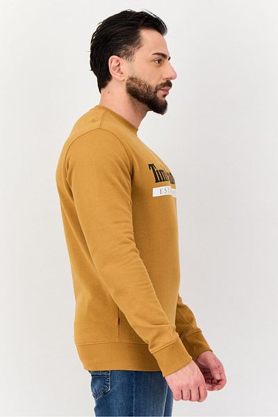 Timberland Men Crew Neck Brand Logo Long Sleeves Sweatshirt, Tan