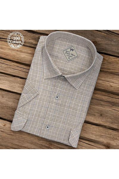 EREN STYLE Cămașă Camel din lână, clasică, 100% bumbac, cu mânecă scurtă, anti-transpirație, cu două buzunare (model obișnuit)