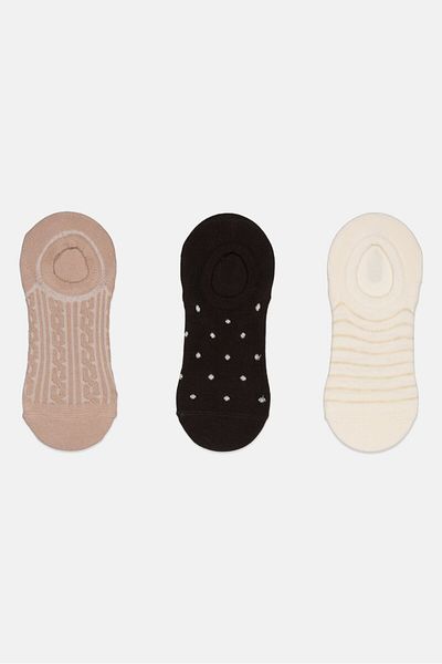 Bebe Women 3 Pairs Textured Invisible Socks, Multicolor