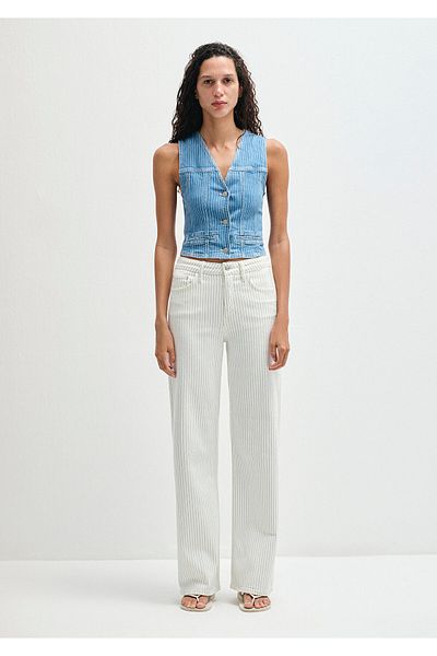 Mavi Malibu Mediterranean Striped Off White Jean Pants 1010152-89688