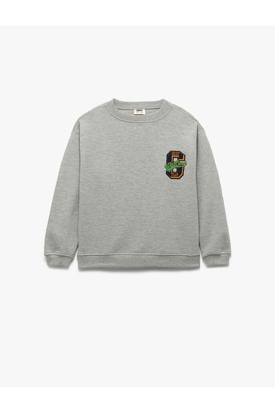 Koton Long Sleeve Crew Neck Oversize Sweatshirt with Embroidery Detail