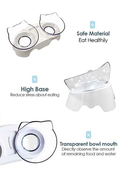 COOYA Elevated Cat Bowls,15° Tilted Double Pet Dishes for Cats/Puppies,White