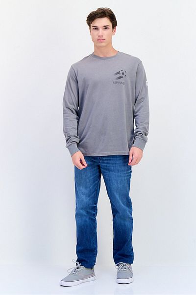 AMERICAN EAGLE Men Crew Neck Long Sleeve Graphic Print T-Shirt, Grey