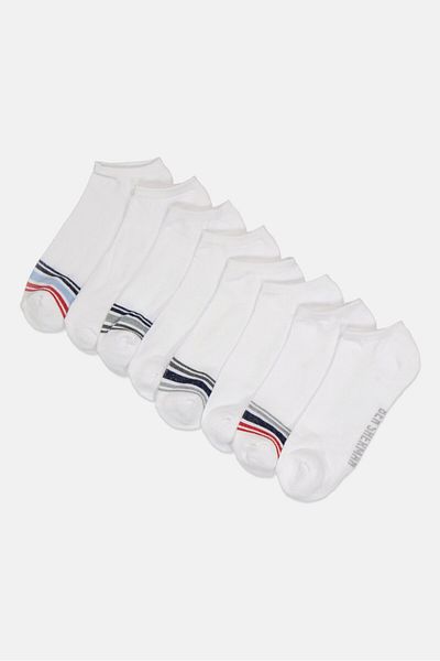 Ben Sherman Men 8 Pairs Brand Logo Ankle Cut Socks, White