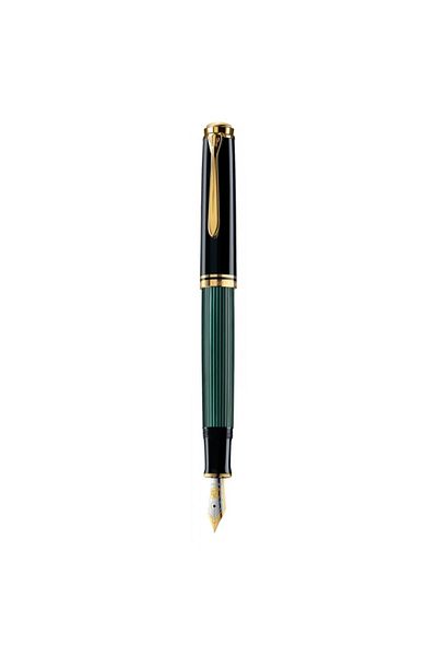 Pelikan Souverän M600 Fountain Pen M, Material Resin, Color Black-Green, 14k Gold Nib, Gold-Plated Trim