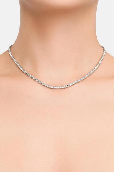 Desing 925 Ayar Gümüş Su Yolu Kadın Kolye Beyaz Taşlı Işıltılı Zarif Takı | 7...