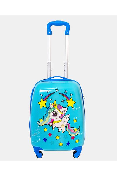 OEM Troler cabina copii cu desene animate pentru baieti si fete de 18 inch, cu 4 roti, Unicorn