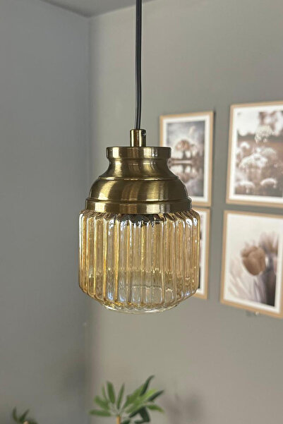 Bamyum Jerno Cam Bal Rengi Tekli Avize Kum Saati Başlık Retro Sarkıt Lamba Salon Aydınlatma